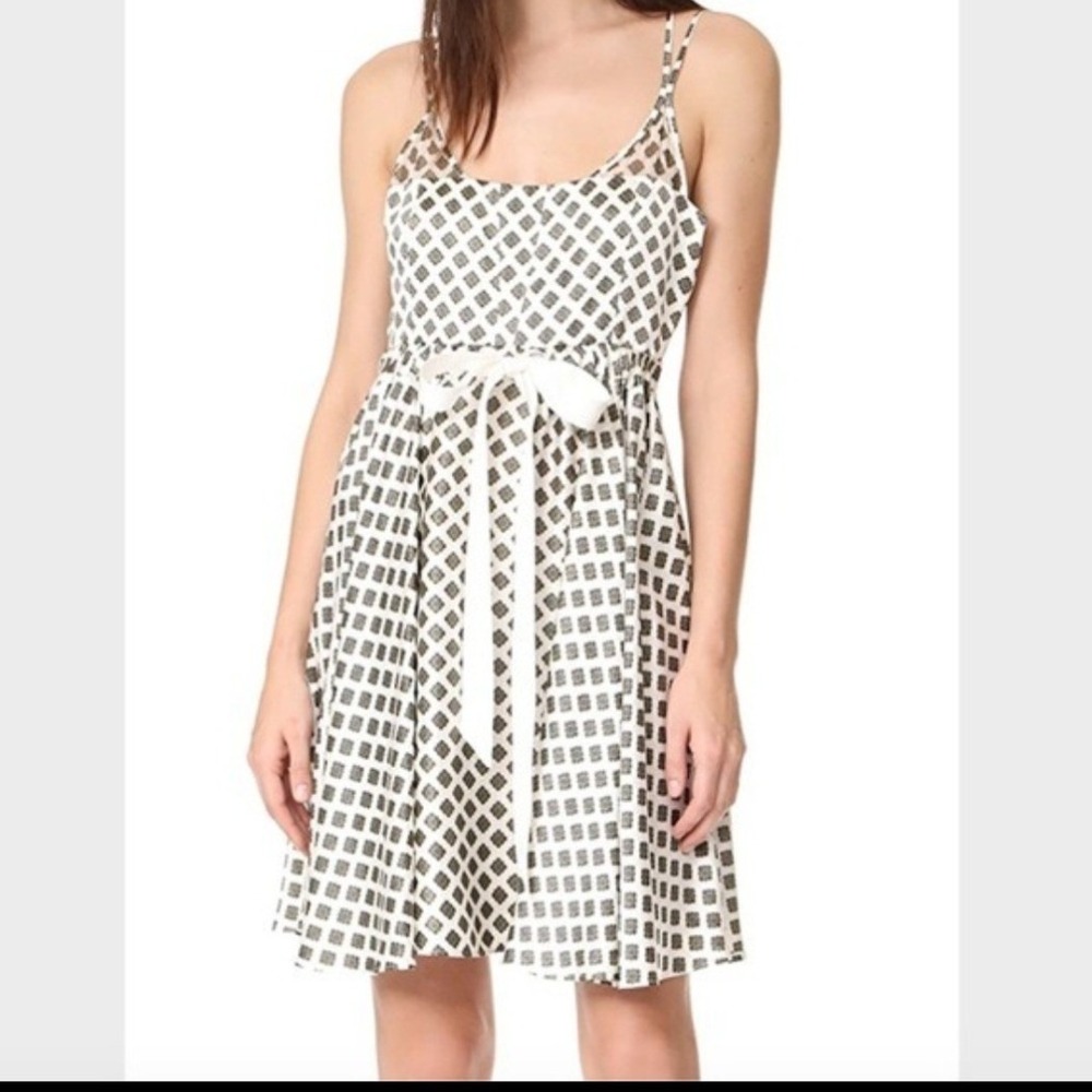 Cinq a Sept Womens XS Silk Geometric Print Mini Dress Crisscross Back Ivory